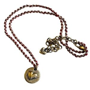 Brighton Heart Butterfly reversible necklace red rope silver two tone rare 18"